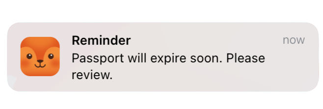 Passport expiry push notification
